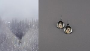 Ballonschatten im Eisnebel, Österreich + Ohrschmuck, geschwärztes Silber, Achatdrusen